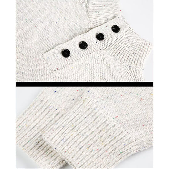 Herren Grobstrick Pullover mit Stehkragen und Knopfdetail Shop Nory
