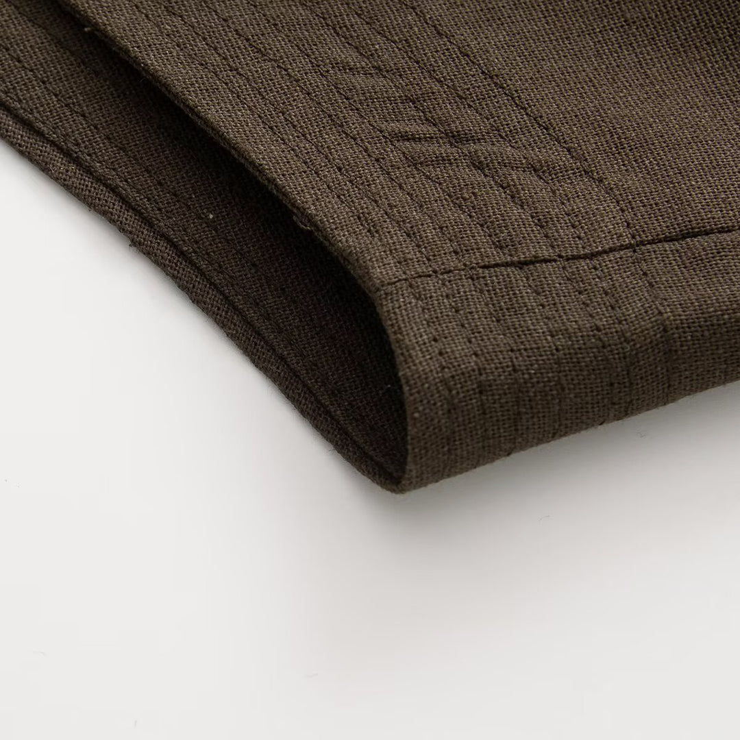 Damen Weite Hemdblusenjacke mit Mandarinkragen und Knotenverschlüssen Shop Nory