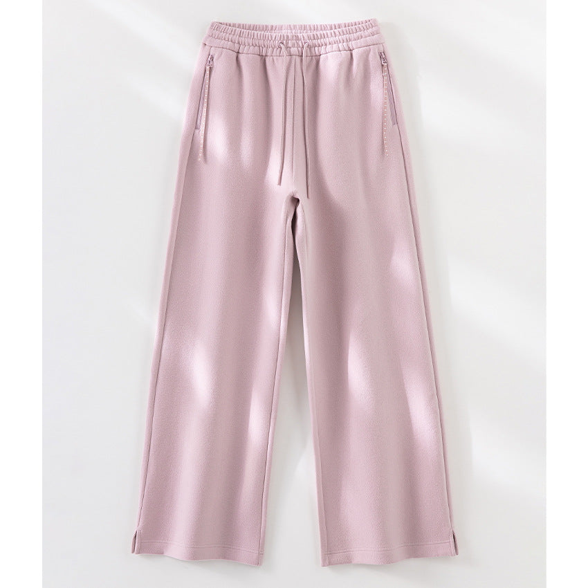 Damen Weite Highwaist Sweathose mit Tunnelzug, Eingrifftaschen und Saumschlitz Shop Nory
