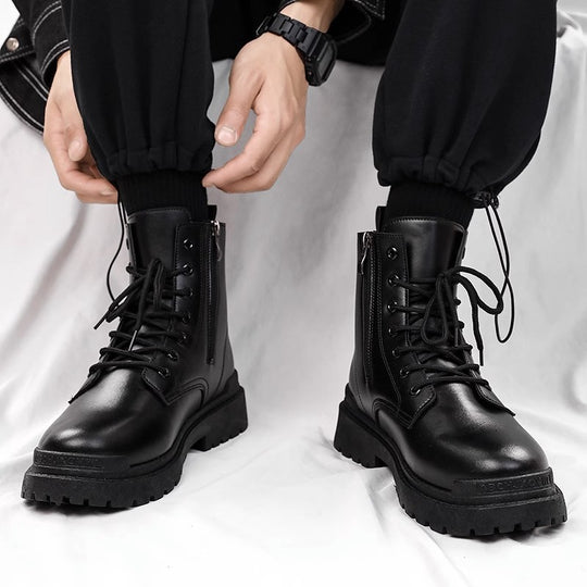Damen Chunky Combat-Stiefel mit Reißverschluss, profilierter Gummisohle und Schnürung Shopy Nory
