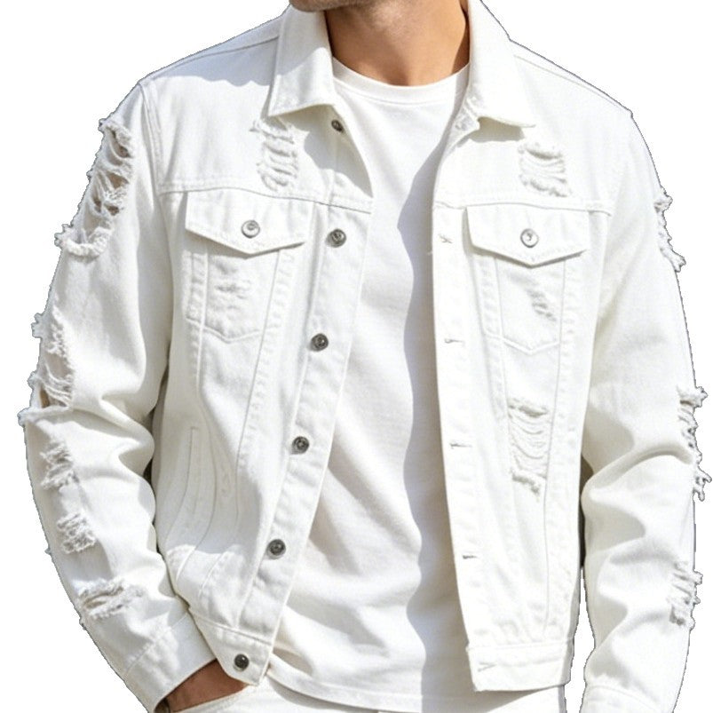 Herren Modische Jeansjacke mit Zerrissenen Details Shop Nory