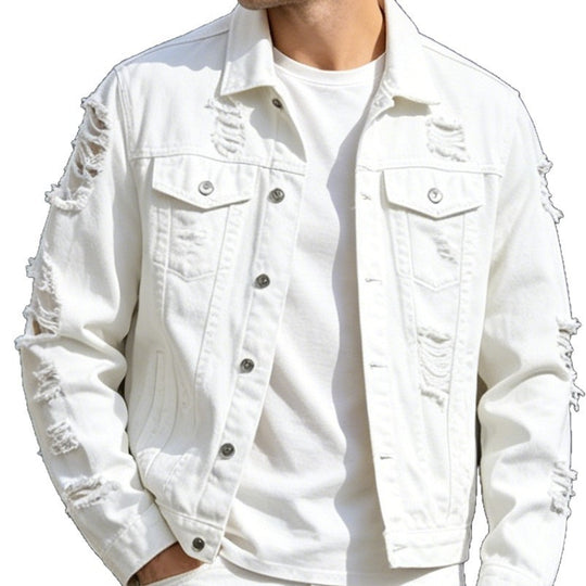 Herren Modische Jeansjacke mit Zerrissenen Details Shop Nory