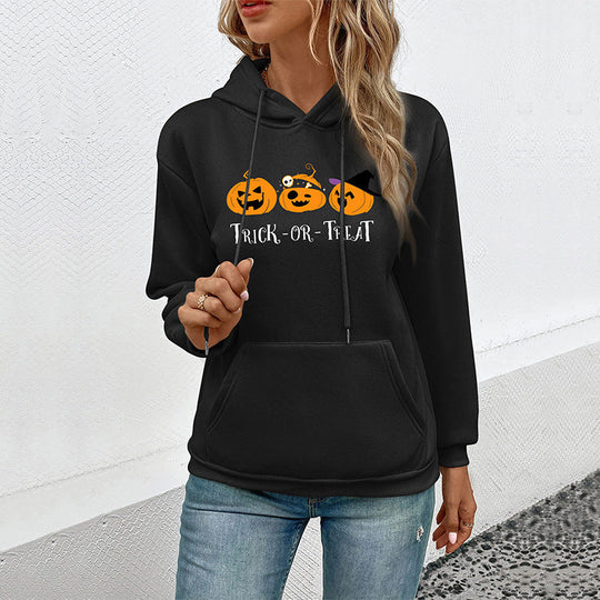 Damen Hoodie mit Halloween-Kürbisprint, Kapuze und Kängurutasche Shop Nory