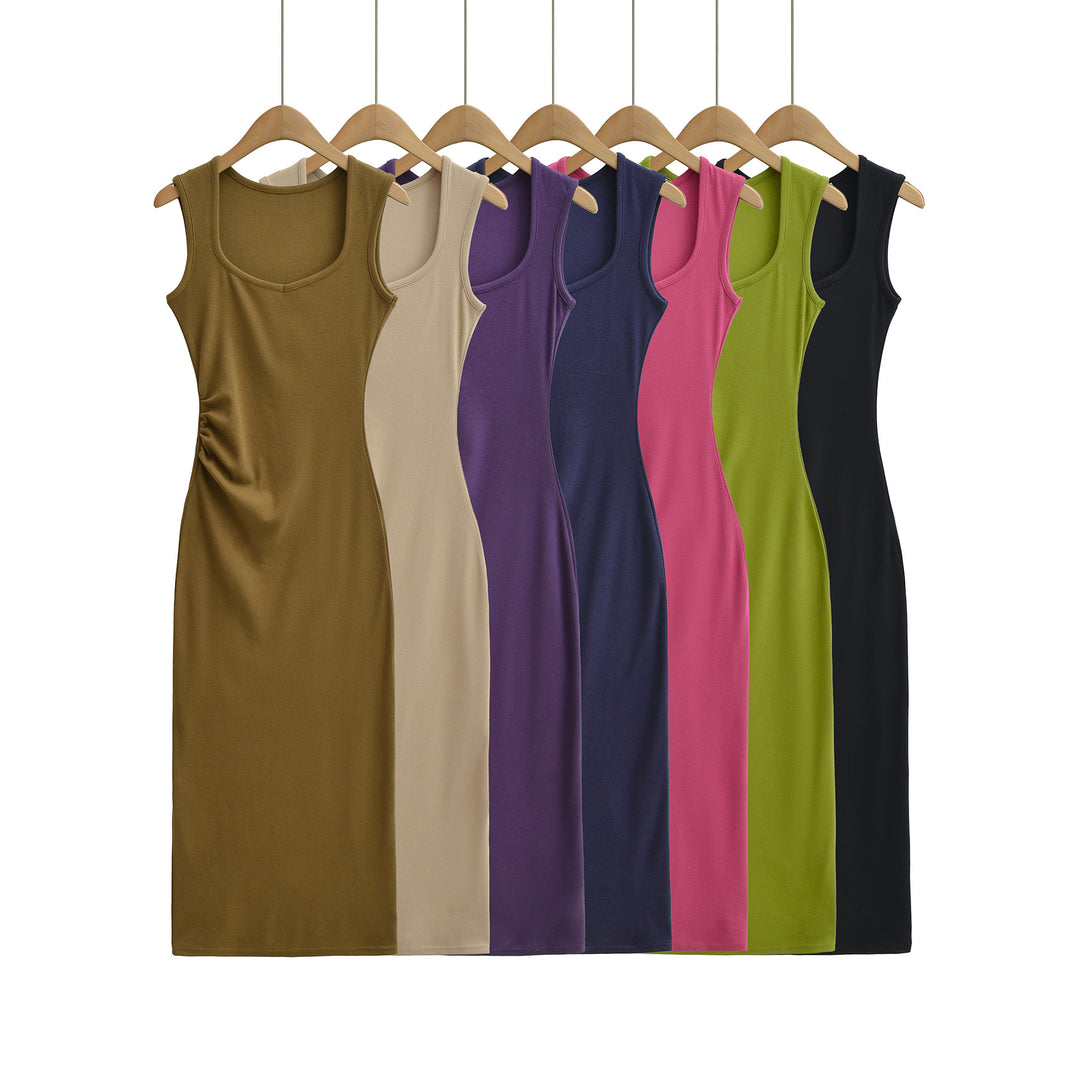 Damen Figurbetontes Midikleid mit breiten Trägern, U‑Ausschnitt und seitlicher Raffung Shop Nory