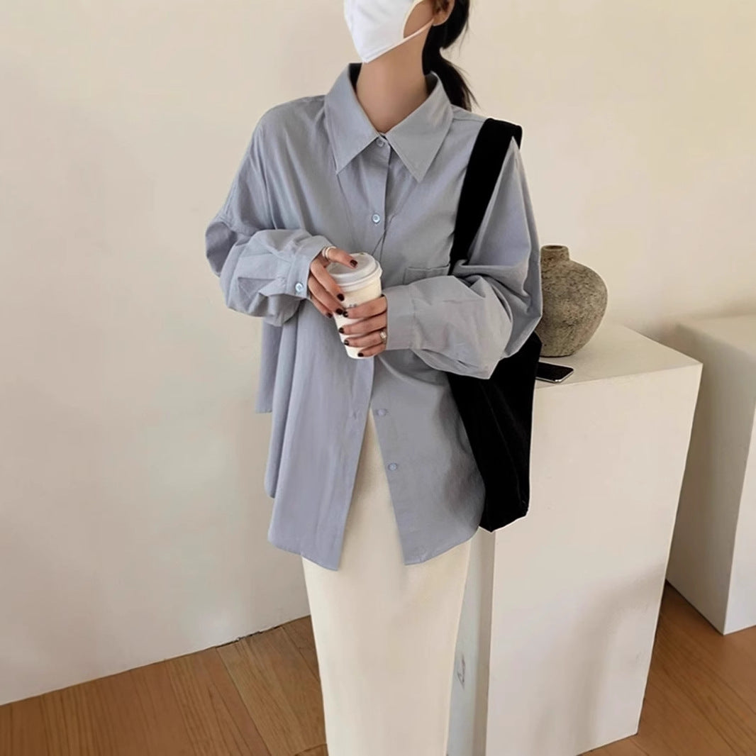 Damen Lockeres Oversize-Hemd mit Stehkragen, verlängertem Rückenteil und überschnittenen Ärmeln Shop Nory