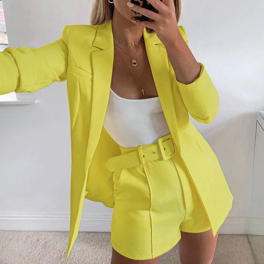 Damen Elegantes Zweiteiliges Blazer‑Shorts‑Set mit tailliertem Reversblazer und High‑Waist Shorts Shop Nory
