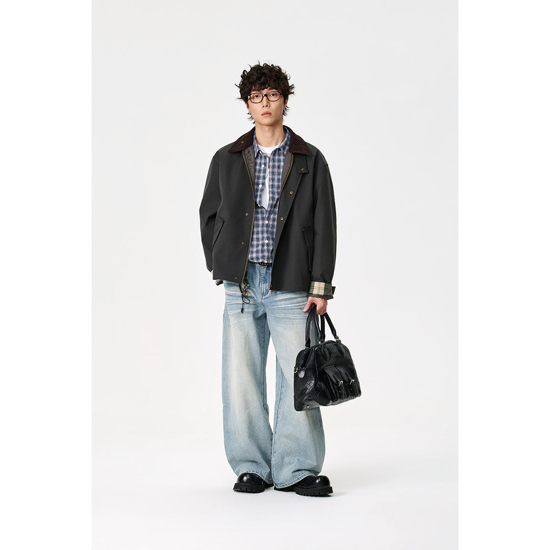 Herren Kurz geschnittene Canvas‑Fieldjacke mit Cordkragen und verdeckter Druckknopfleiste Shop Nory