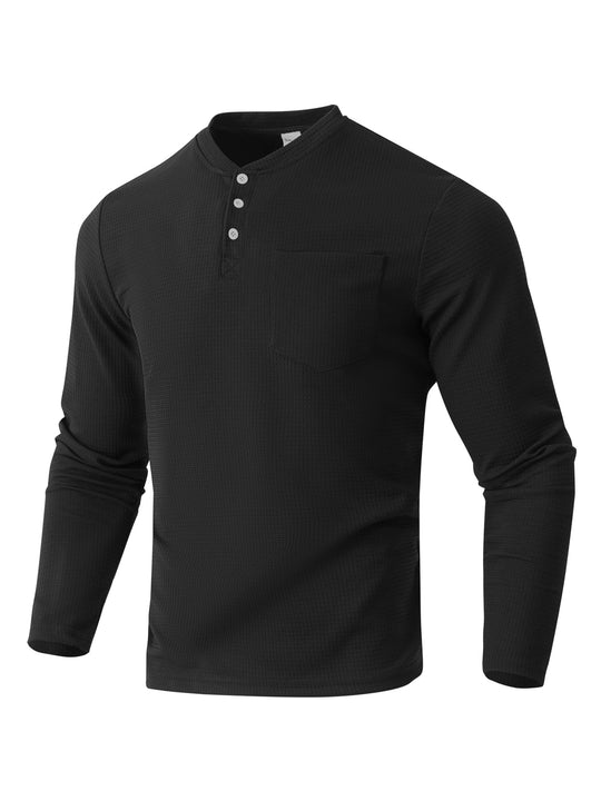 Herren Langarm Henley mit Waffelstruktur und Brusttasche thermisches Langarmshirt Shop Nory