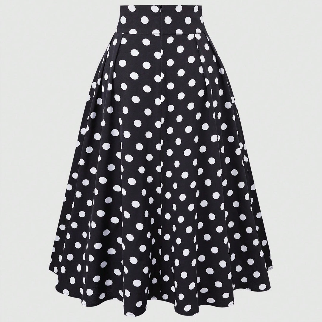 Damen Hochtaillierter Tellerrock mit taillierter Passe, Falten und Polka‑Dot‑Print Shop Nory