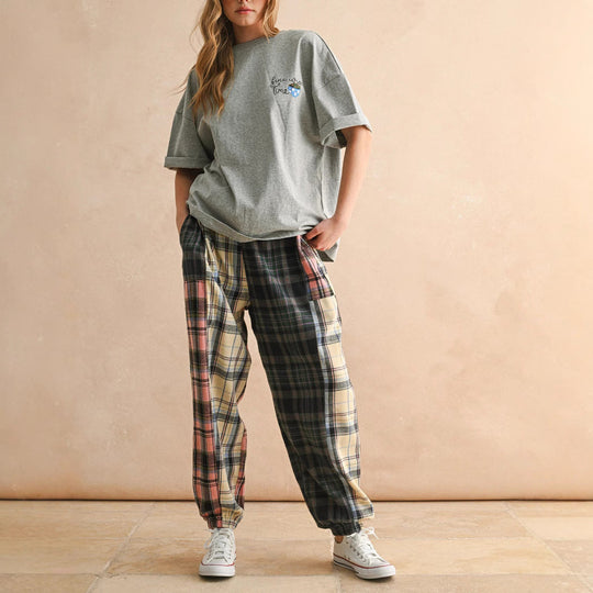 Damen Karierte Komfort-Hose mit elastischem Bund Shopnory