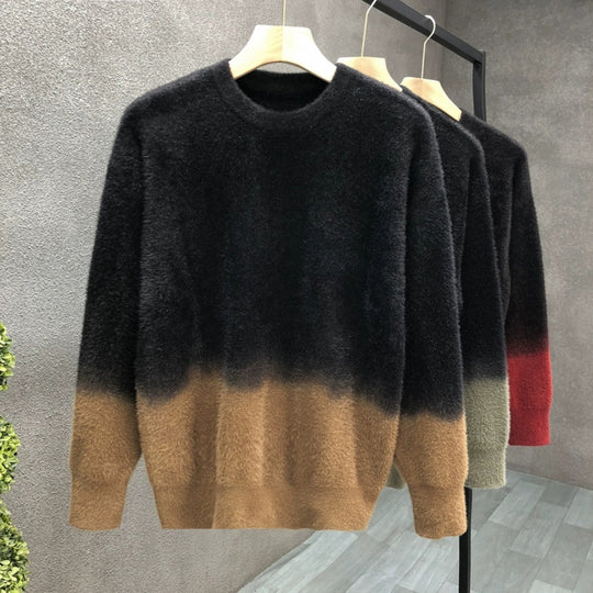 Herren Flauschiger Farbverlauf-Pullover aus Mohair-Mix mit Rundhals und geradem Schnitt Shop Nory