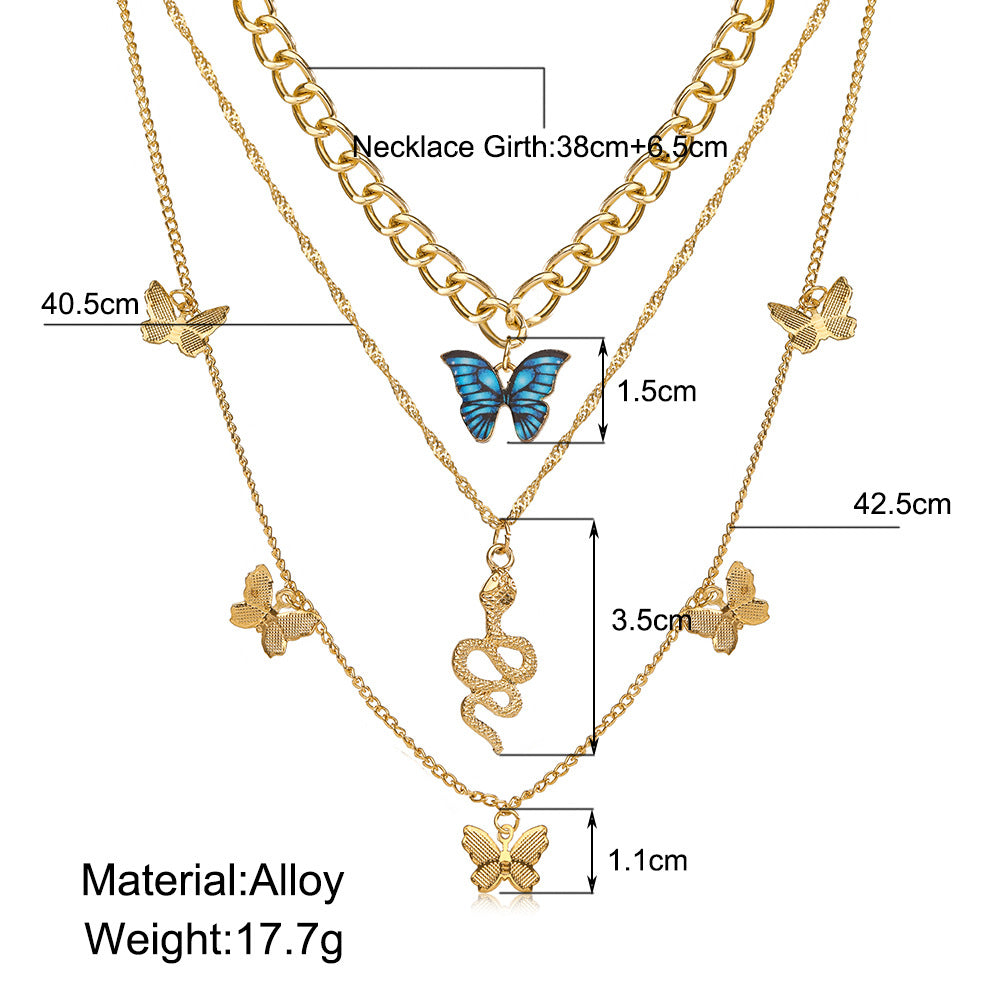 Damen mehrlagige Halskette mit Schmetterlings- und Schlangenanhängern Shop Nory