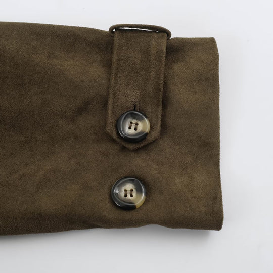 Damen Kurzgeschnittener Doppelreihiger Wildlederoptik-Bomber mit Stehkragen und Schulterpatten Shop Nory