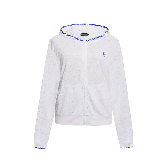 Damen Leichter Kapuzen-Zipcardigan mit Sternenallover und Ziernaht Shop Nory