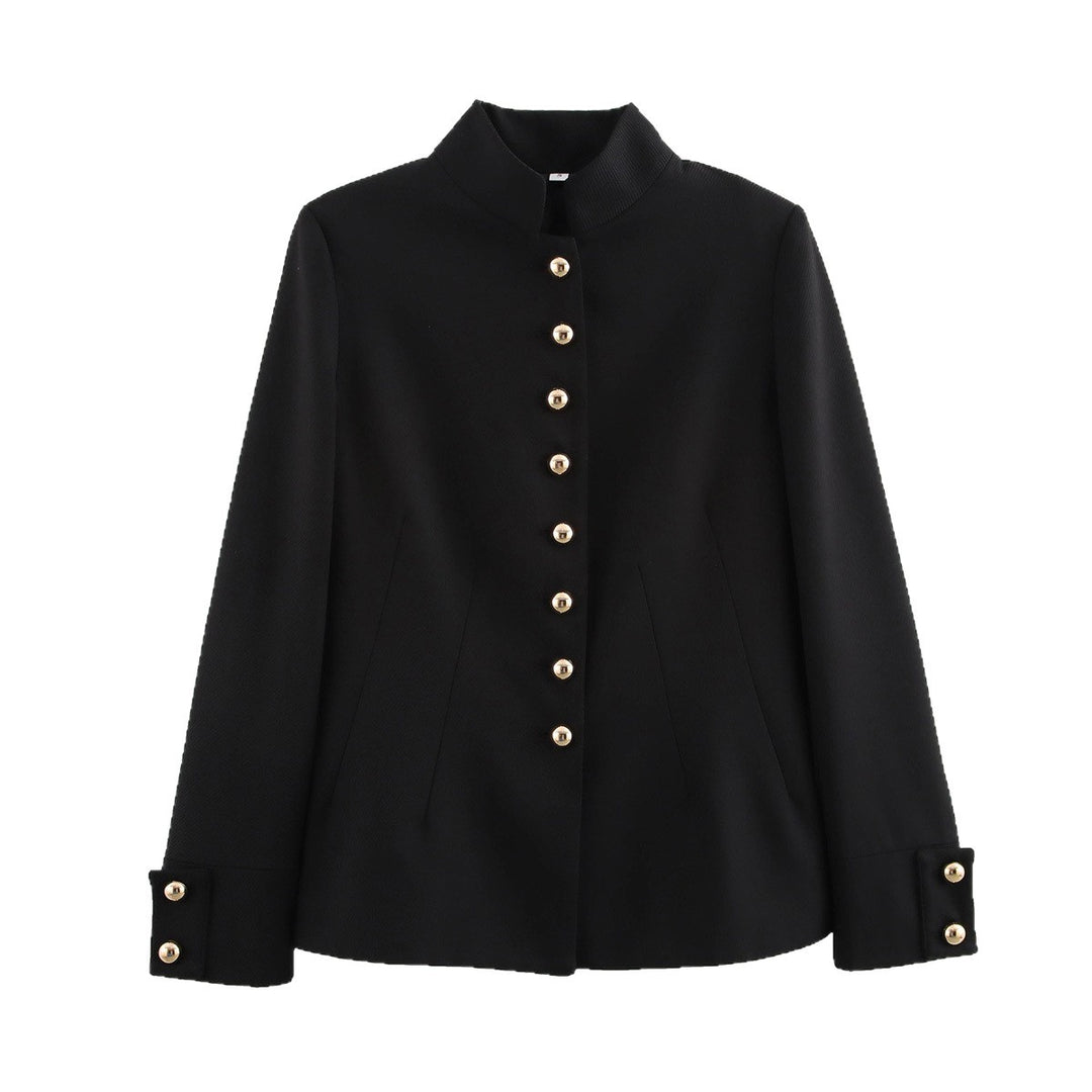 Damen Taillierter Kurzblazer mit Stehkragen und goldenen Zierknöpfen Shop Nory
