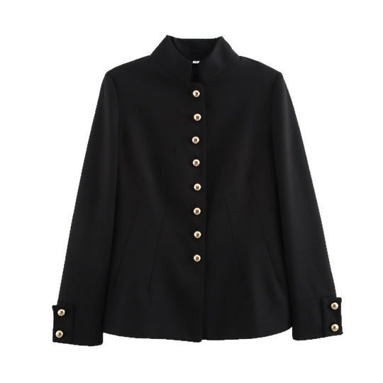 Damen Taillierter Kurzblazer mit Stehkragen und goldenen Zierknöpfen Shop Nory