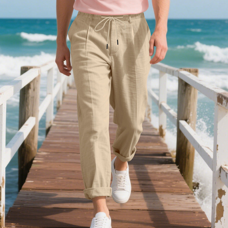 Herren nan sommerliche Chinohose in Leinenoptik mit elastischem Kordelbund Shop Nory