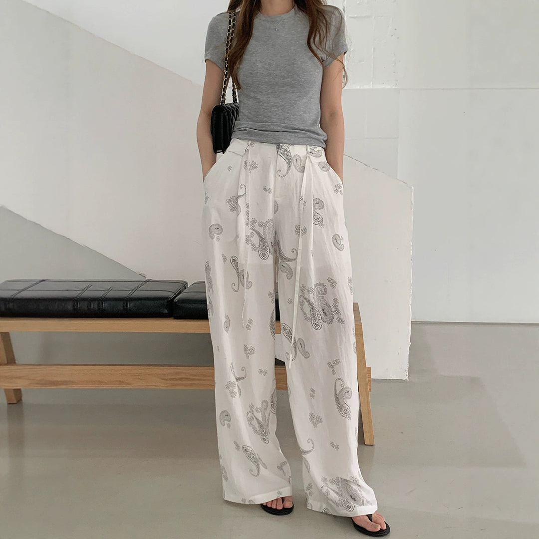 Damen Weite Leinenhose mit Paisleymuster Shop Nory