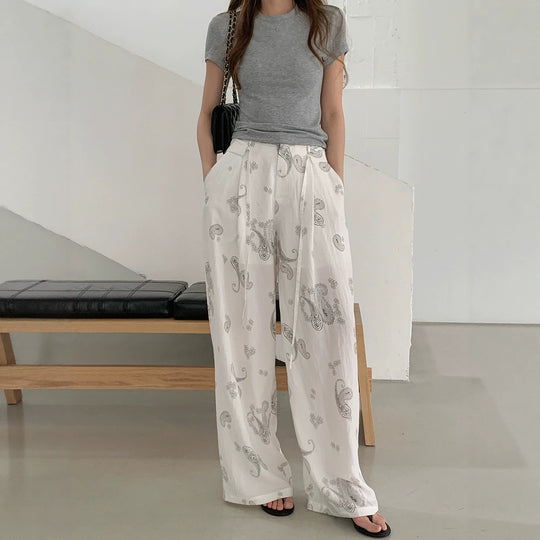 Damen Weite Leinenhose mit Paisleymuster Shop Nory