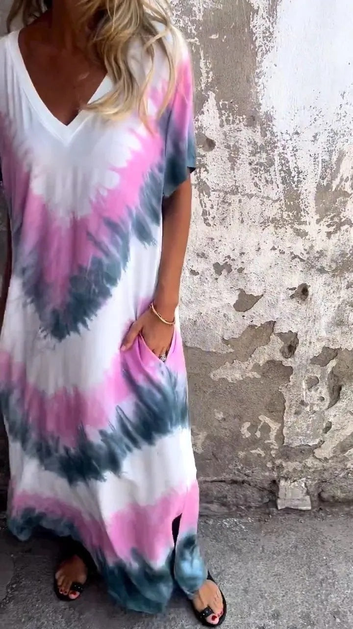 Damen Maxikleid mit lässigem V-Ausschnitt und praktischen Taschen