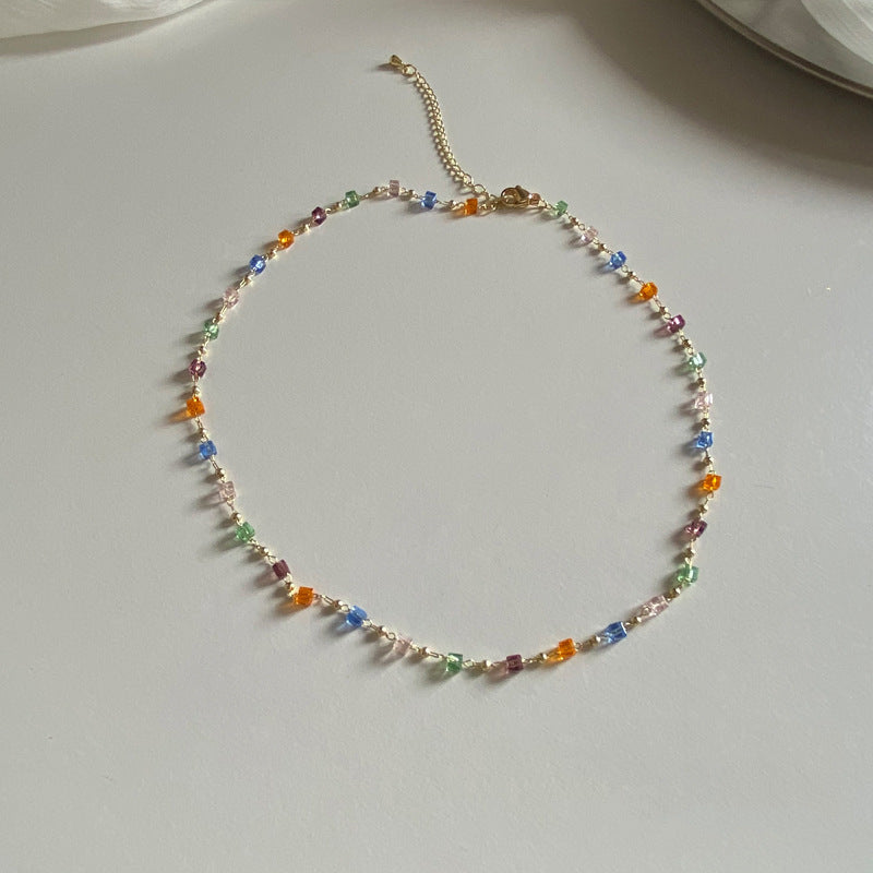 Damen farbenfrohe Gliederhalskette aus hochwertigem Glas Shop Nory