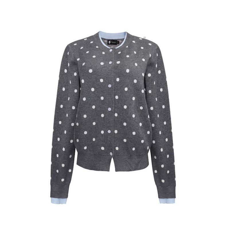 Damen Gepunktete Strickjacke mit Rundhalsausschnitt, Knopfleiste und Layering‑Optik Shop Nory