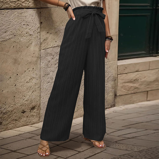 Damen Weite Plissee-Hose mit Paperbag-Bund und Taillenbindegürtel Shop Nory
