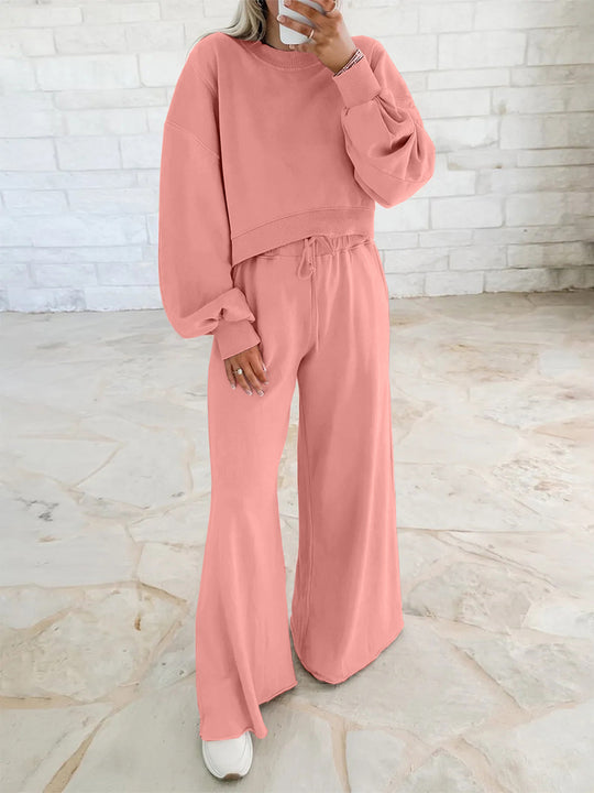 Damen Kurzpullover- und Palazzohose Lounge-Set mit Ballonärmeln Shop Nory