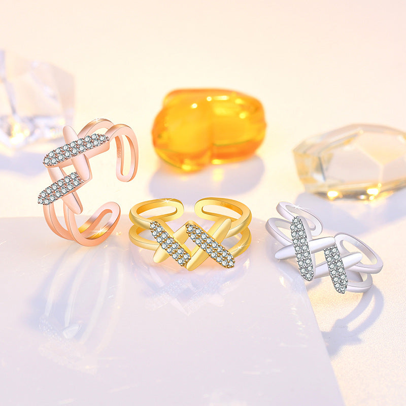 Damen Offener Ring mit funkelnden Zirkonia und kreativem Design Shop Nory