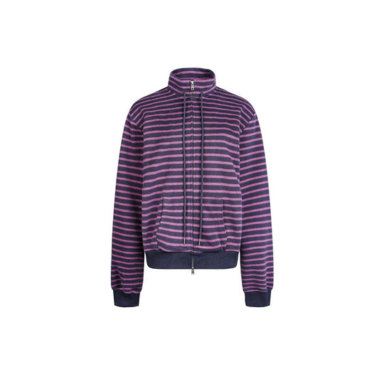 Damen Gestreifte Sweatjacke im Boxy‑Cut mit hohem Stehkragen, Zwei-Wege-Reißverschluss und Kängurutasche Shop Nory