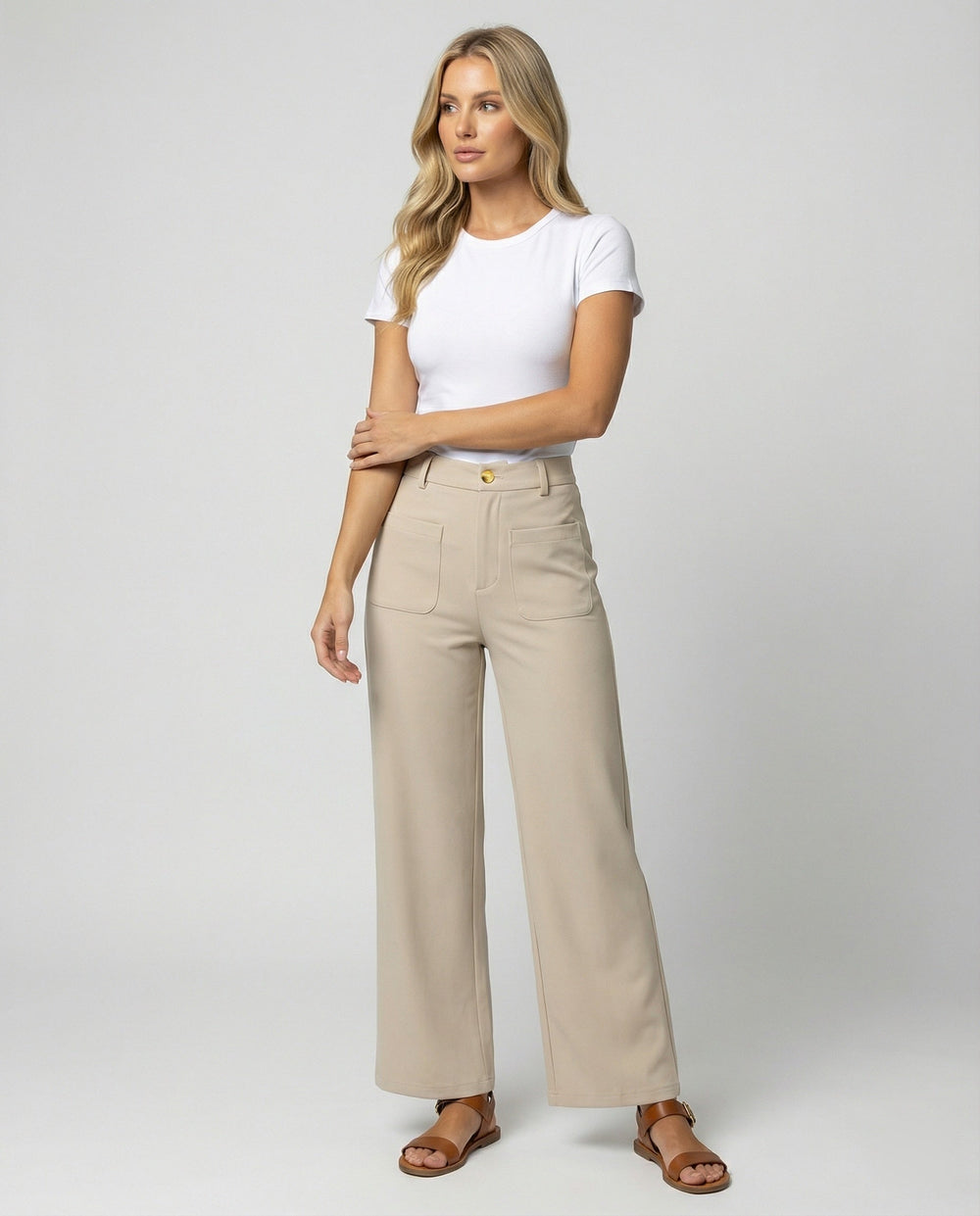 Damen Weite Stoffhose Damen mit Taschen