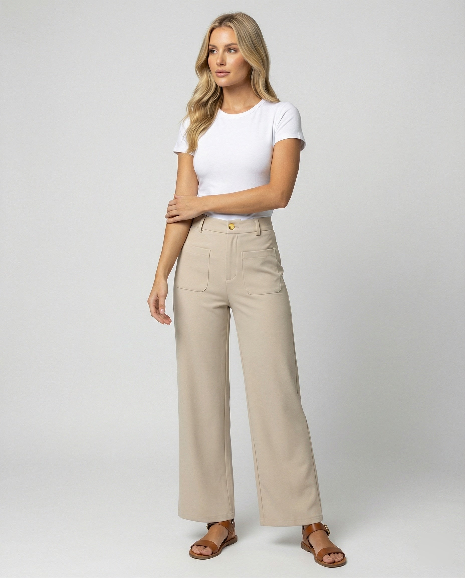 Damen Weite Stoffhose Damen mit Taschen