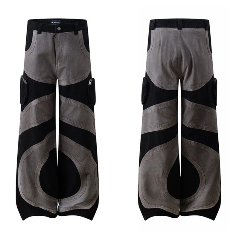Damen weite Patchwork-Cargo-Culottehose mit aufgesetzten Zipper-Taschen und kontrastnähten Shop Nory