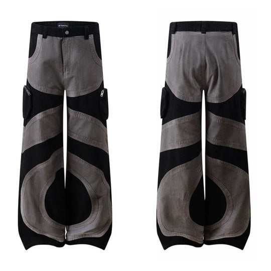 Damen weite Patchwork-Cargo-Culottehose mit aufgesetzten Zipper-Taschen und kontrastnähten Shop Nory