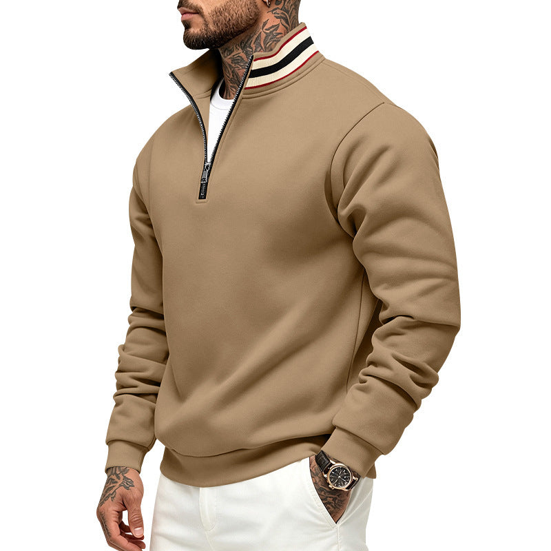Herren Sweatshirt mit Halbreißverschluss und gestreiftem Stehkragen Shop Nory