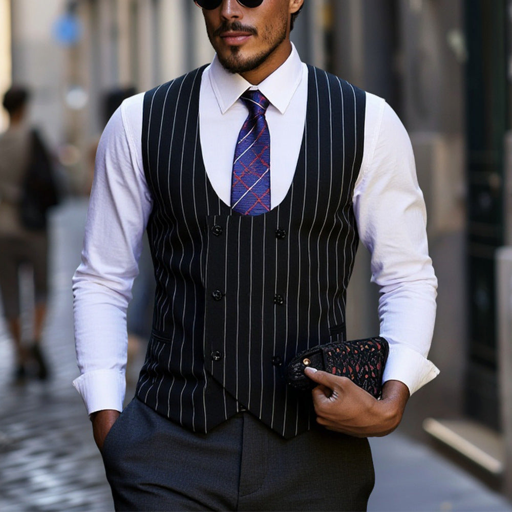 Herren elegante Weste mit doppelter Knopfleiste und klassischen Streifen