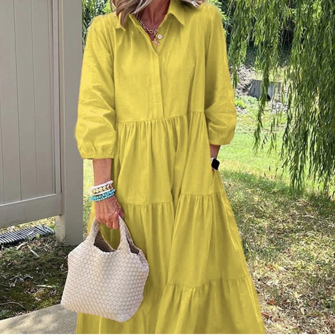 Lässiges Einfarbiges Patchworkkleid mit Reverstasche