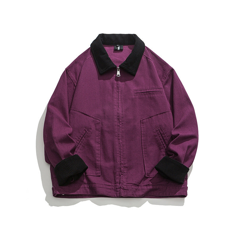 Unisex Boxy-Workwear-Jacke aus Canvas mit Cordkragen, Reißverschluss und aufgesetzten Pattentaschen Shop Nory