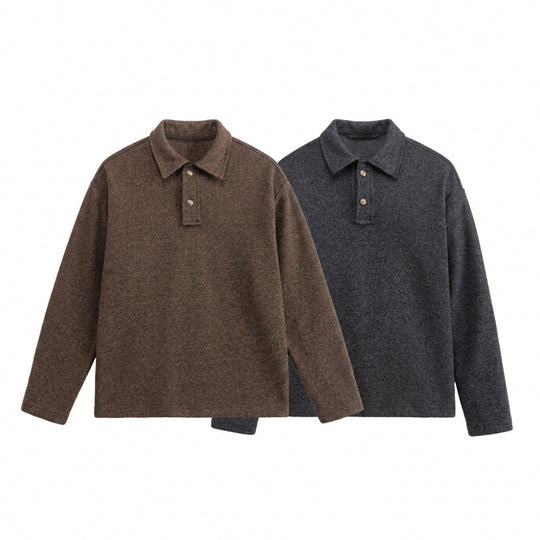 Unisex Boxy-Polo-Pullover aus Wollmix mit Henley-Knopfleiste und geradem Saum Shop Nory