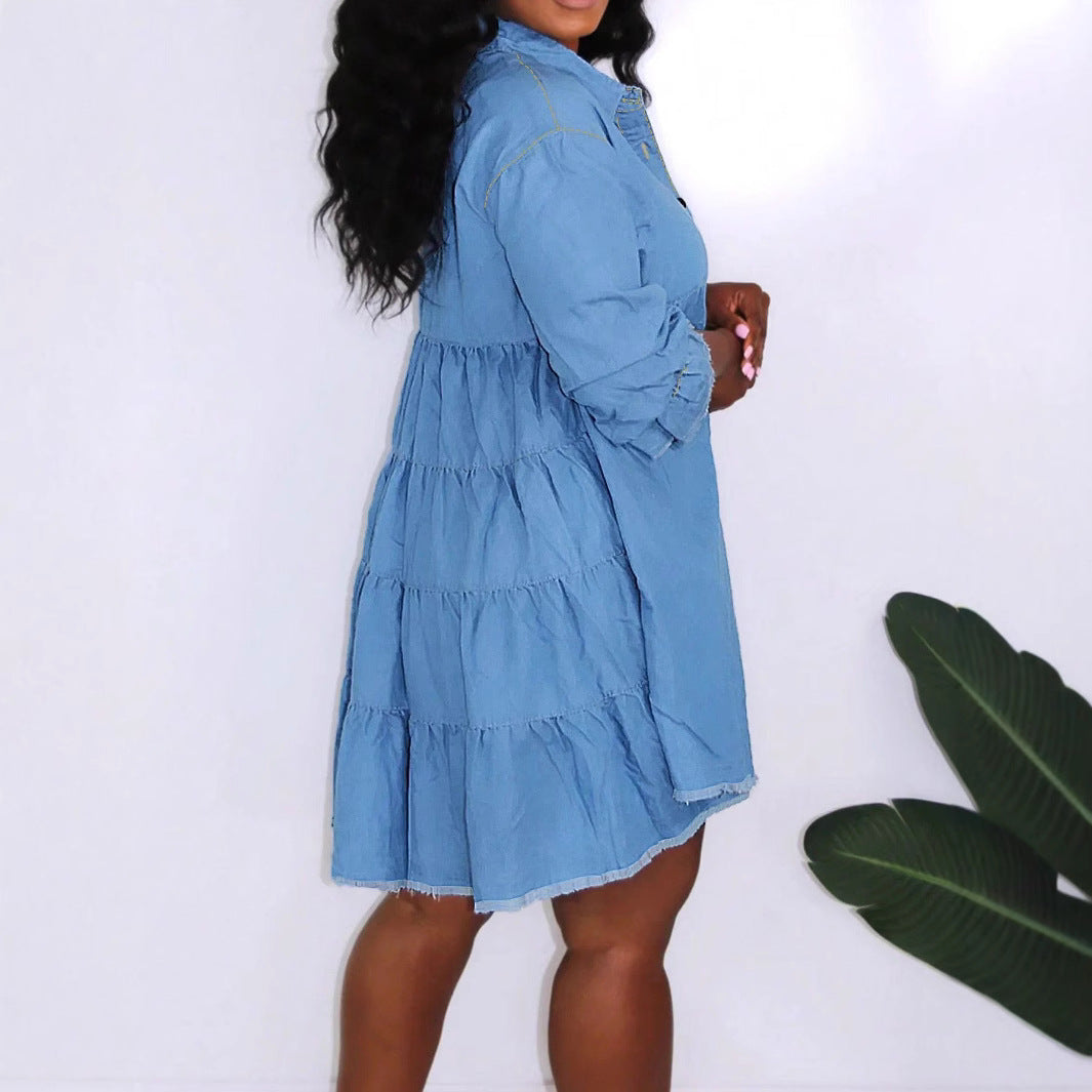 Damen Oversize-Denim-Hemdkleid mit durchgehender Knopfleiste und Eingrifftaschen Shop Nory