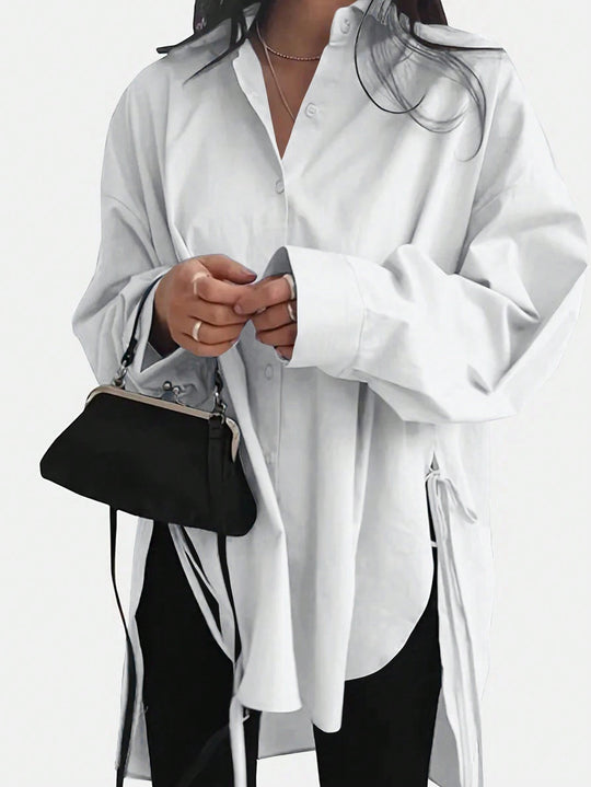 Damen Oversized Langbluse mit Tunnelzug und weitem Manschettenärmel Shop Nory