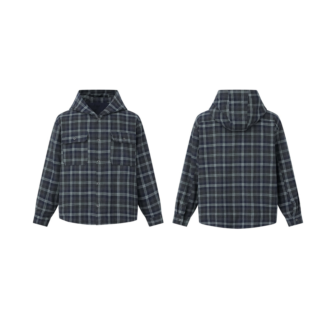 Herren Karo-Overshirt mit Kapuze, wattierter Hemdjacke und aufgesetzten Pattentaschen Shop Nory