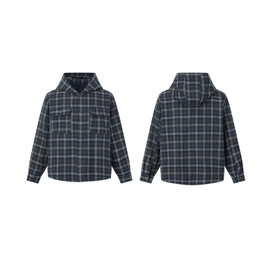 Herren Karo-Overshirt mit Kapuze, wattierter Hemdjacke und aufgesetzten Pattentaschen Shop Nory