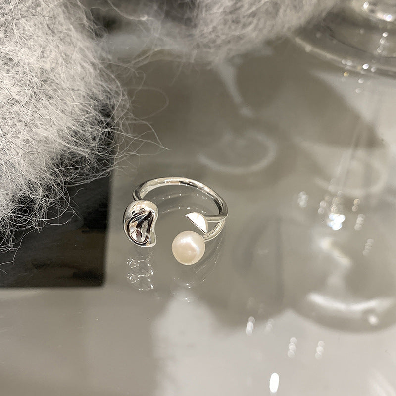Damen offener Ring mit Perlmutt-Design und einzigartigem Blattmotiv Shop Nory