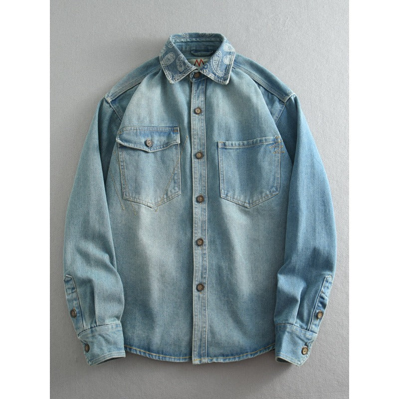 Unisex Overshirt aus gewaschenem Denim mit Relaxed‑Schnitt und Pattentaschen Shop Nory
