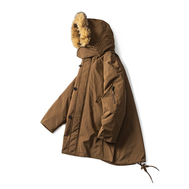 Herren Wattierter Parka im Fischschwanz‑Cut mit abnehmbarer Kunstfellkapuze und Thermofutter Shop Nory