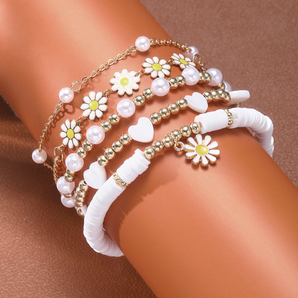 Damen Armband Set mit floralen und perlenden Akzenten Shop Nory