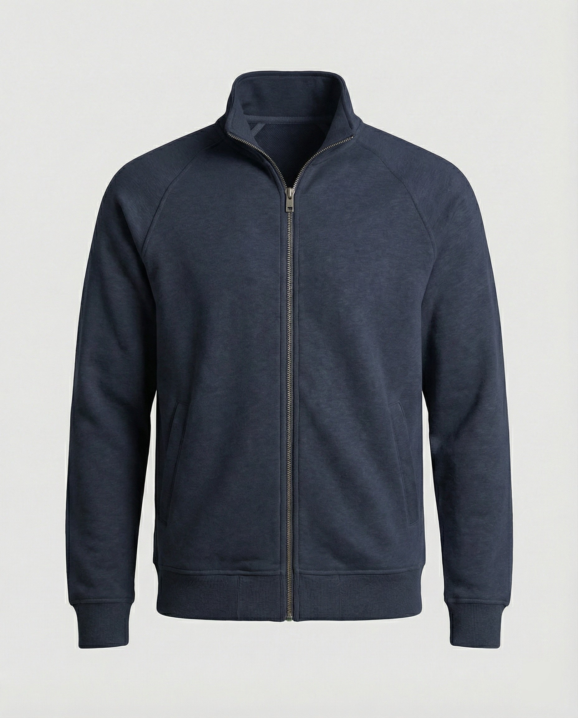 Herren weit geschnittene Sweatjacke mit Stehkragen und durchgehendem Reißverschluss Shopnory