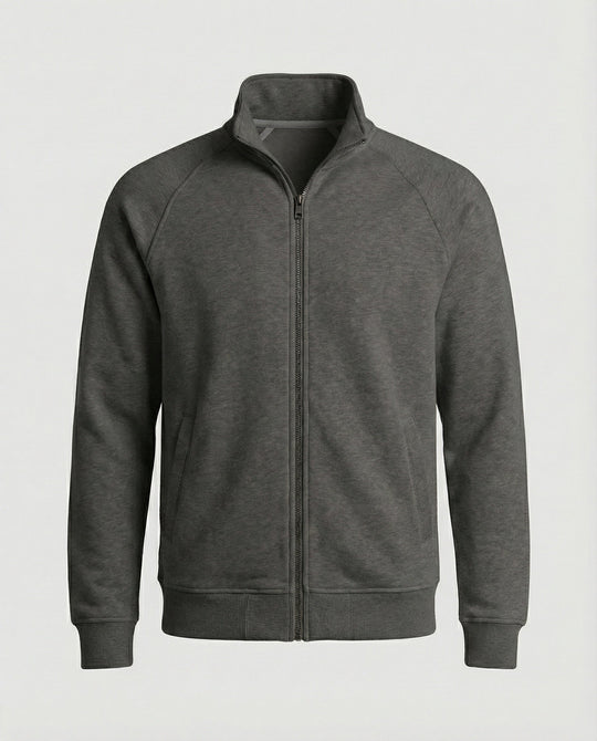 Herren weit geschnittene Sweatjacke mit Stehkragen und durchgehendem Reißverschluss Shopnory
