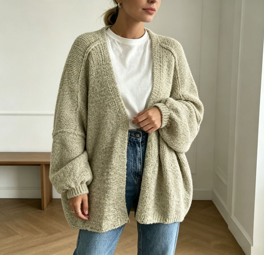 Damen Oversized Grobstrick-Cardigan mit weitem Ärmel Shop Nory